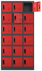 Skrytkowa szafa socjalna KAROL, 900 x 1850 x 400 mm, antracytowo-czerwona