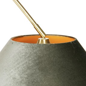 Luk Mosiężna lampa łukowa z białym i podwójnym aksamitnym abażurem zielonym - XXL klasyczny/Antyczny Oswietlenie wewnetrzne