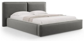 Szare aksamitne tapicerowane łóżko dwuosobowe ze schowkiem i stelażem 180x200 cm Arendal – Cosmopolitan Design