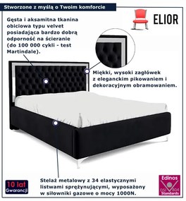 Czarne łóżko w stylu glamour z pojemnikiem na pościel R7-R47