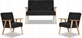 Zestaw mebli PRL retro SOLER sofa fotele Family Meble czarny sztruks Anafi
