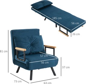 HOMCOM Aksamitny Fotel Relaksacyjny - Funkcja Leżanki, Niebieski Kolor, 63x73x81cm - Wygoda na Co Dzień | Aosom PL