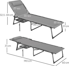 Outsunny Składany leżak ogrodowy z poduszką, leżanka z 5-stopniową regulacją oparcia, do 120 kg | Aosom PL