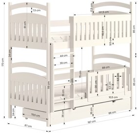 Łóżko piętrowe Amely 80x180 z szufladami - sosna