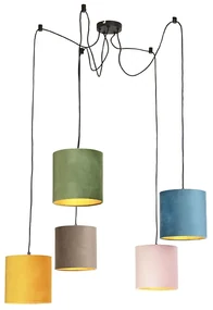 Lampa wisząca z 5 kolorowymi welurowymi abażurami 20 cm - Cava klasyczny/Antyczny Oswietlenie wewnetrzne