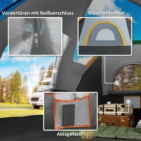 Outsunny Namiot campingowy dla 5-6 osób, rodzinny, z torbą, 4,55x2,2x1,8m, Jasnoszary/Czarny