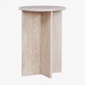 Stolik Pomocniczy Okrągły Ø35 Cm Z Marmuru Mencia Marmur Beżowy Dyna - Sklum