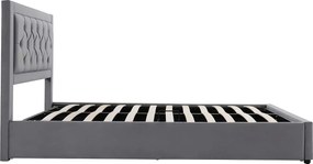 Łóżko dla dorosłych ze schowkiem 140 x 200 cm w welurowym kolorze - Otwierane z dwóch stron - Styl Chesterfield - Szare