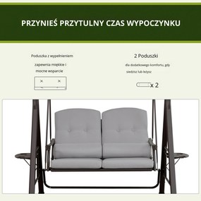 Outsunny huśtawka ogrodowa 2osobowa z daszkiem przeciwsłonecznym poduszka metal poliester khaki 162x118x173cm | Aosom PL