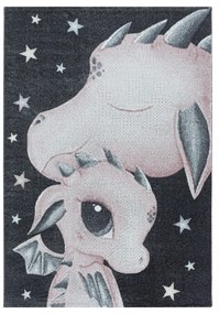 Dywan dziecięcy Funny Smoczki różowo-szary 140 cm x 200 cm