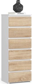 Komoda AKORD CL6 Biały 40 cm 6 szuflad fronty kolor Dąb Sonoma mat 40x35x109 cm