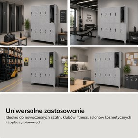 Szafka BHP ubraniowa, skrytkowa, perforowana, 10 skrytek, szara, 1360x1720x450 mm: BARTEK PRO