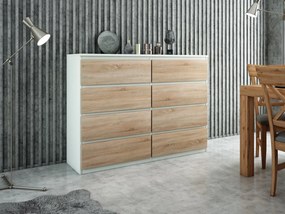 Komoda NUDO - Biały / Front Dąb sonoma / Mat / 138,5 cm / 8 szuflad