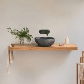 Zestaw Mebli Łazienkowych 130x45 Cm Wiszący Z Drewna Tekowego Neill Drewno Tekowe & Nieregularna Z Czarnego Cementu - Sklum