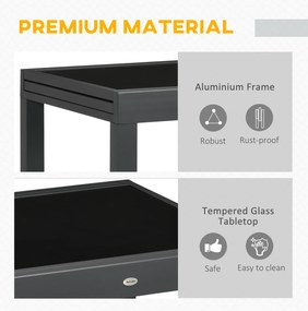 Outsunny Stół ogrodowy, stół do jadalni na taras z rozkładanym blatem, stolik balkonowy z blatem ze szkła, czarny, 160 x 80 x 75 cm
