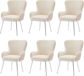 Zestaw 6 krzeseł Velvet - 83 x 53 x 57 cm - Cztery srebrne metalowe nogi - z podłokietnikami i regulowanymi nóżkami - Beżowy