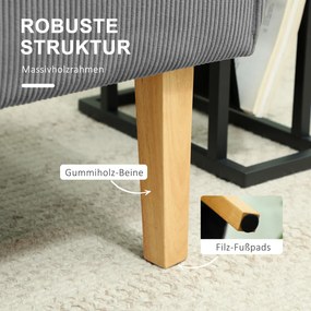 HOMCOM Dwuosobowa Sofa z Obiciem Kordowym, Gruba Tapicerka i Solidne Drewniane Nogi do Salonu, Sypialni, Biura, Szary