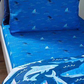 Niebieskie prześcieradło dziecięce do łóżeczka z gumką 70x140 cm Jawsome Shark – Catherine Lansfield