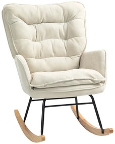 HOMCOM Fotel bujany, szerokie siedzisko, wysokie oparcie, rama bukowa, do 120 kg, Beżowy