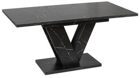 Zestaw Stół Prostokątny Rozkładany CLARK 120-160 cm Czarny Marmur i 4 Krzesła Tapicerowane CORK Czarne Welurowe Loft