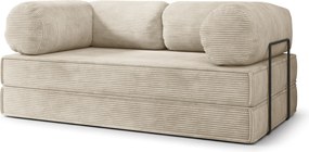 Masseno Sofa piankowa ALVIO z funkcją spania, Kanapa z pianki do salonu, Bezmontażowa, Tkanina sztruksowa – Kremowy POSO 100