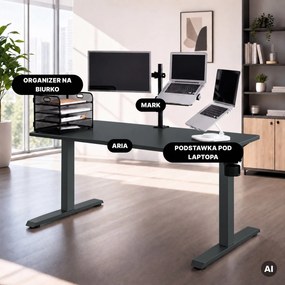 Biurko elektryczne z regulacją wysokości ergonomiczne antracytowe,1400x700 mm: ARIA