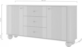 Komoda Vesper 160 cm z szufladami na kulach - kaszmir / czarne uchwyty / nogi kule