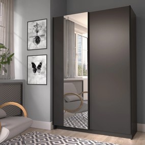 Szafa Przesuwna CERON 120 cm z Lustrem Szafa Dwudrzwiowa, Czarny