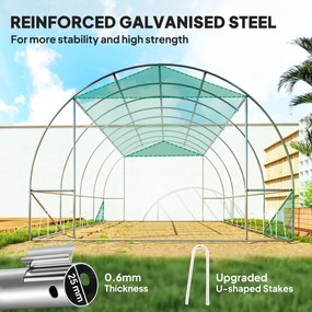 Outsunny Szklarnia Polytunelowa z pokryciem z tworzywa i ramą stalową, beżowa szklarnia z rolowanymi drzwiami, Zielona