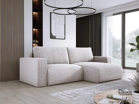 Narożnik z funkcją spania i pojemnikiem, miękki sztruks, prawy, 247x143x83 cm, kolor brudny beż