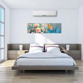Obraz - Motyl i kwiaty, obraz olejny II. (170x50 cm)