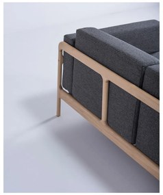 Ciemnoszara sofa z konstrukcją z litego drewna dębowego Gazzda Fawn, 180 cm