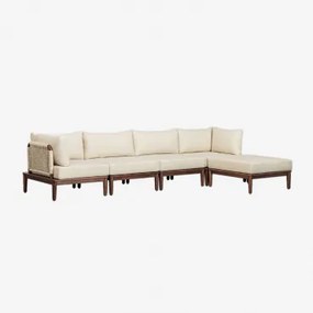 Giulia 4-częściowa Modułowa Sofa Ogrodowa Z 2 Fotelami Narożnymi I Pufem W Kolorze Akacjowym Kremowa - Sklum