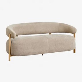 Sofa 2-osobowa Jolie W Tkaninie Szenilowej Natural Wood & Brązowa Szenila Pszeniczna - Sklum