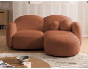 Narożnik z materiału bouclé (prawostronny/z szezlongiem) w kolorze terakoty Orbit – Ropez