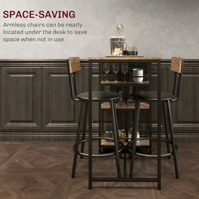 HOMCOM 3-częściowy zestaw do jadalni z ladą barową i 2 krzesłami, Mały zestaw kuchenny z bocznymi półkami, MDF, metal, czarny