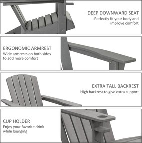 Outsunny krzesło ogrodowe Adirondack z uchwytem na kubek fotel ogrodowy krzesło balkonowe szary tworzywo sztuczne 75 x 87 x 90 cm | Aosom PL