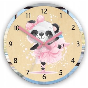 Zegar na ścianę cichy do pokoju dziecięcego drewniany nowoczesny miś panda