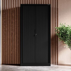 Metalowa szafa biurowa z roletą DAMIAN, 900 x 1850 x 450 mm, czarna