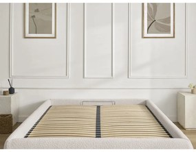Białe tapicerowane łóżko dwuosobowe ze schowkiem/bez zagłówka ze stelażem 180x200 cm Inera – Bobochic Paris