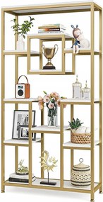 180 cm wysoka złota biblioteczka, nowoczesna wolnostojąca biblioteczka z 11 otwartymi półkami