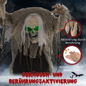 HOMCOM Duch-szkielet na Halloween, przerażający wył, zielone światło, ruchome ramiona, 160 cm