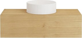 Wisząca szafka łazienkowa z drewna mindi z ceramiczną, żłobioną umywalką nablatową - 95 cm - TIDORE