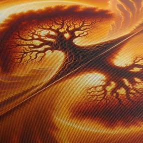 Obraz – Drzewo w krwawym słońcu (z zegarem) (90x30 cm)