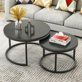 Zestaw 2 okrągłych stołów – MDF i stal, czarny, średnica 80 cm i 60 cm