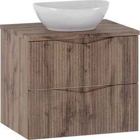 Zestaw do Łazienki 60cm Szafka z Blatem Umywalka Ryflowane Fronty Dąb Wotan Cleo