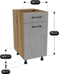 Zestaw Mebli Kuchennych MODERN 200 cm Dąb Artisan/Szary Połysk Ryflowany Nowoczesny