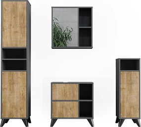 Zestaw mebli łazienkowych antracyt/dąb górski 60x30x62 leano