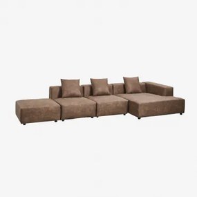 Sofa Modułowa Narożna Prawa 3-częściowa Z Pufem (↔︎390 Cm) Bruna Zamsz W Kolorze Brązowej Kawy - Sklum