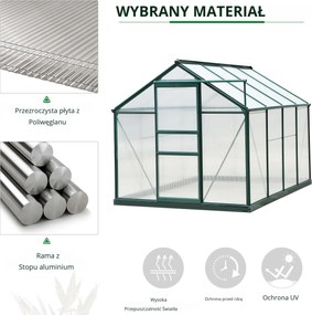 Outsunny Szklarnia z poliwęglanu z oknem dachowym i drzwiami przesuwnymi 190x252x201 cm | Aosom PL
